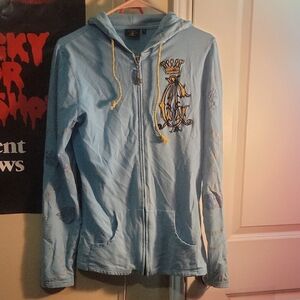 Light Blue Christian Audigier Zip Up Hoodie